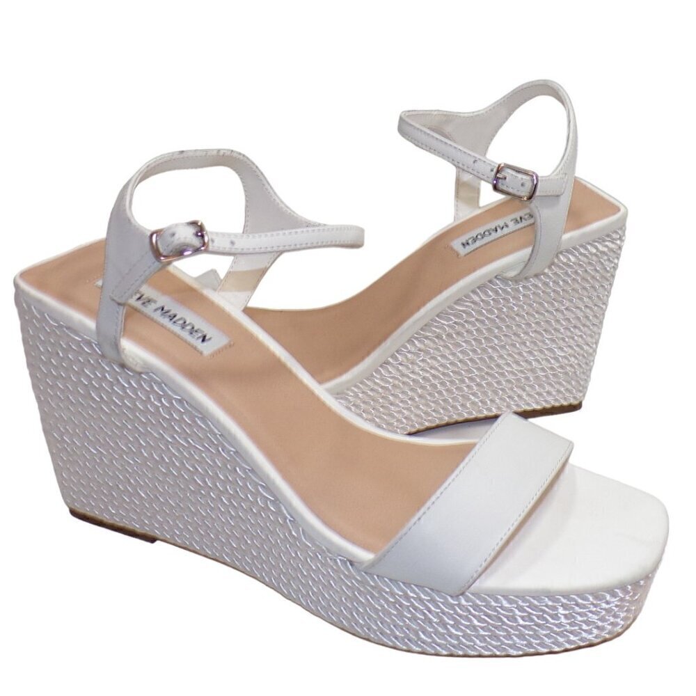 Steve Madden Women's Tory White Satin Rope Wedge Sandals Size‎ 10 NEW